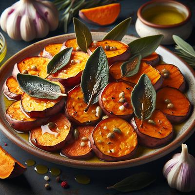 Image of Roasted Sweet Potato Rounds with Garlic Oil and Fried Sage