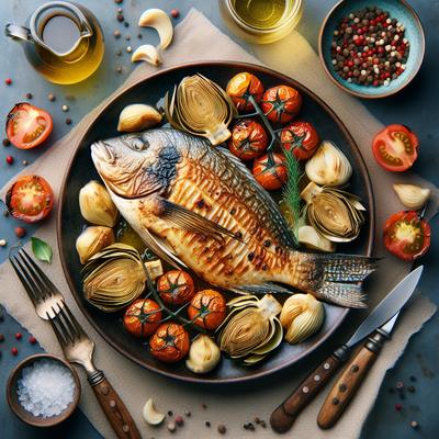 Image of Roasted Tilapia with Artichoke Hearts and Tomatoes