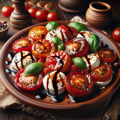 Image of Roasted Tomato and Mozzarella Salad with Balsamic Reduction