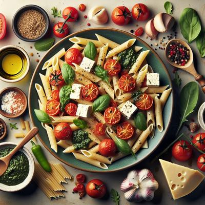 Image of Roasted Tomato Feta Penne with Arugula Pesto