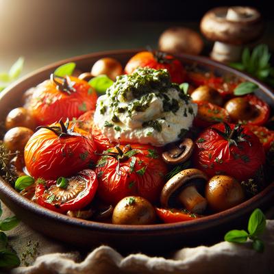Image of Roasted Tomatoes and Mushrooms with Herbed Ricotta