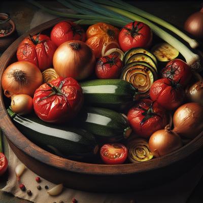 Image of Roasted Tomatoes Onions and Zucchini