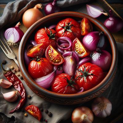Image of Roasted Tomatoes Red Onion and Garlic