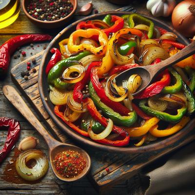 Image of Roasted Tri Color Peppers and Onions
