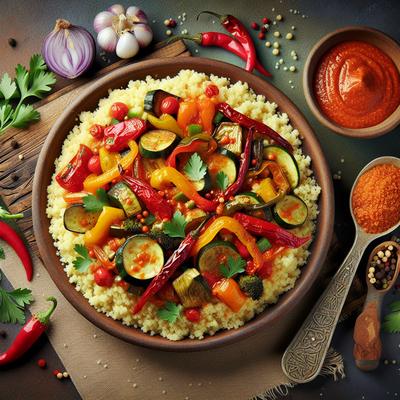 Image of Roasted Vegetable Couscous Salad with Harissa Style Dressing