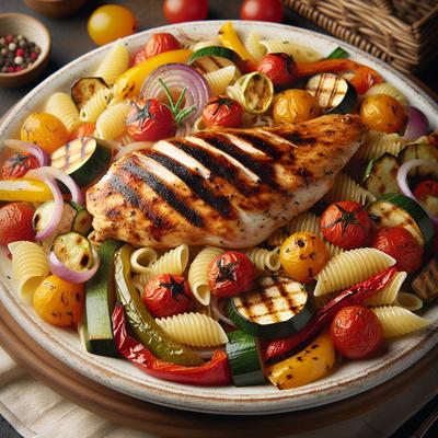 Image of Roasted Vegetable Pasta Salad with Grilled Chicken