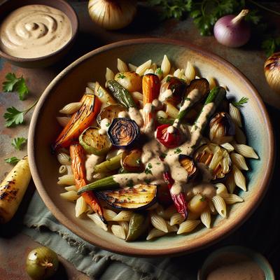Image of Roasted Vegetables W Tahini Sauce Over Orzo