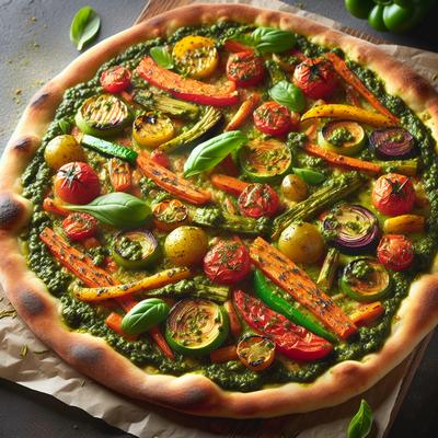 Image of Roasted Veggie Pizza with Pesto Sauce