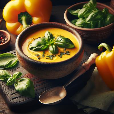 Image of Roasted Yellow Pepper Soup with Fresh Basil
