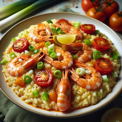 Image of Rock Shrimp Tomato and Leek Risotto with Basil and Meyer Lemon
