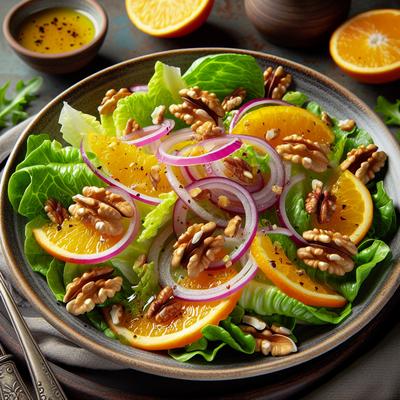 Image of Romaine Salad with Red Onions Walnuts and Orange Vinaigrette