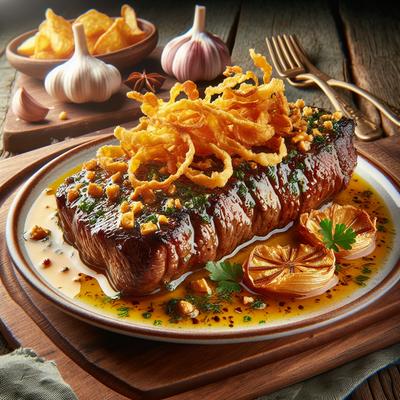 Image of Romanian Skirt Steak with Golden Garlic and Fried Parsley