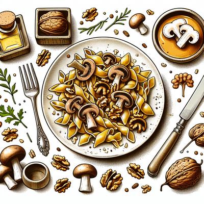 Image of Romantic Wild Mushroom and Walnut Conchiglie for Two