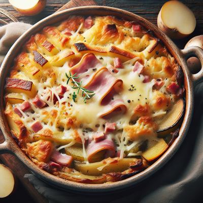 Image of Root Vegetable Gratin with Ham and Gruyere