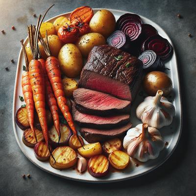 Image of Root Vegetables with Garlic and Beef Tenderloin