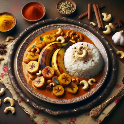 Image of Rose Elliot's Banana Curry with Cashew Rice Veggie