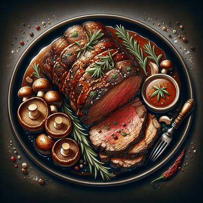 Image of Rosemary and Pepper Standing Rib Roast with Two Mushroom Pan Sau