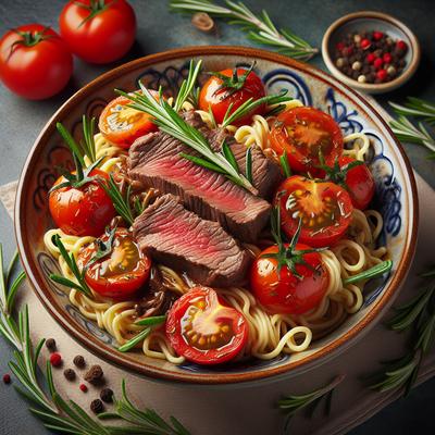 Image of Rosemary Beef and Tomato Over Noodles
