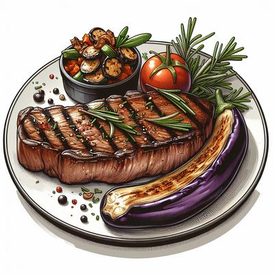 Image of Rosemary Grilled New York Strip with Smoky Eggplant Relish