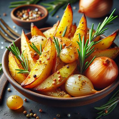Image of Rosemary Potato Wedges with Pearl Onions