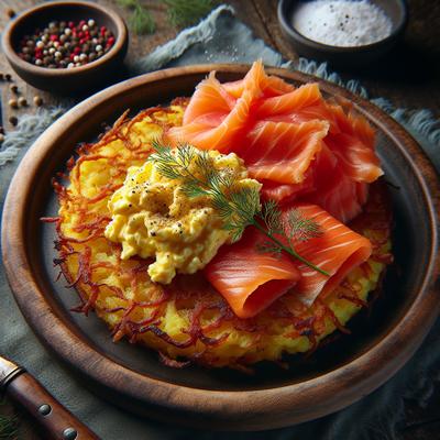 Image of Rosti Potatoes with Smoked Salmon and Scrambled Eggs
