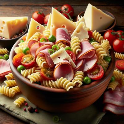 Image of Rotini Pasta with Smoked Ham Vegetables and 3 Cheeses