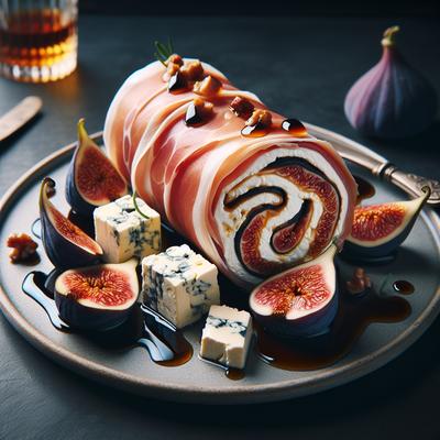 Image of Roulade of Prosciutto Figs Stilton and Goat Cheeses with Port