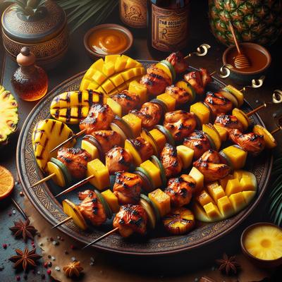 Image of Rum Glazed Pineapple Mango and Chicken Skewers