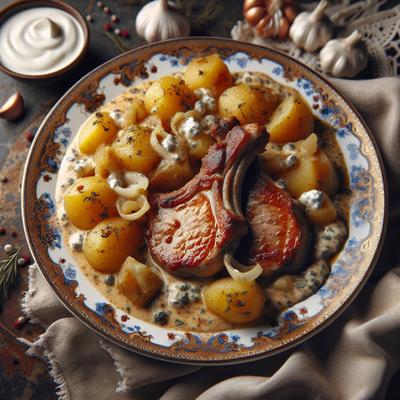 Image of Russian Pork Chops and Potatoes in Sour Cream Sauce