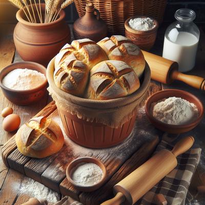 Image of Rustic Flower Pot Bread Loaves or Bread Rolls