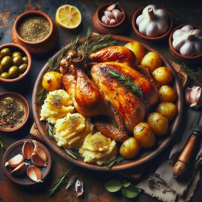 Image of Rustic Greek Style Roast Chicken with Smashed Potatoes