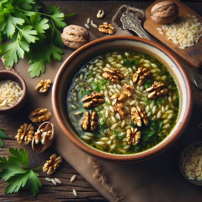 Image of Rustic Parsley Orzo Soup with Walnuts