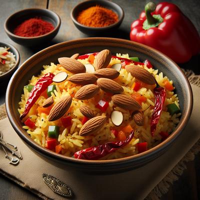 Image of Saffron Rice Pilaf with Red Peppers Toasted Almonds