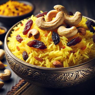 Image of Saffron Rice with Cashews and Raisins