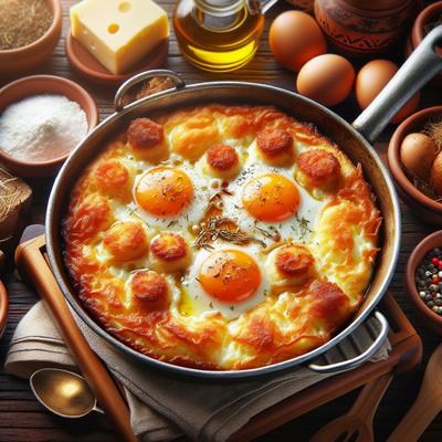 Image of Saganaki Me Tyri Ke Avga Fried Cheese with Eggs