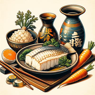 Image of Sake Steamed Halibut with Dilled Carrots