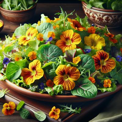 Image of Salad Greens with Nasturtium Flowers