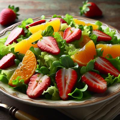 Image of Salad Greens with Oranges Strawberries and Vanilla Vinaigrette