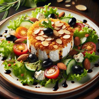 Image of Salad W Black Olive Vinaigrette and Almond Crusted Goat Cheese