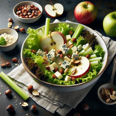 Image of Salad with Apple Celery Hazelnuts and Roquefort Cheese