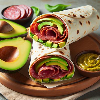 Image of Salami and Avocado Sandwich Wrap with Balsamic Mustard Spread