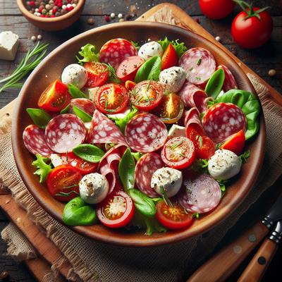 Image of Salami Salad with Tomatoes and Mozzarella
