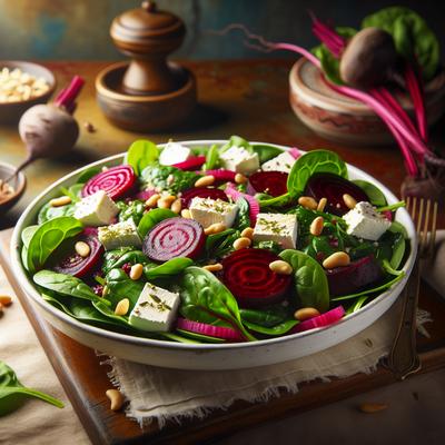 Image of Salata Me Spanakofeta Beet and Spinach Salad
