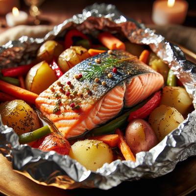 Image of Salmon and Vegetables in Foil