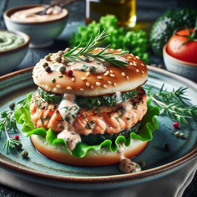 Image of Salmon Burgers Patties with a Herb Sauce