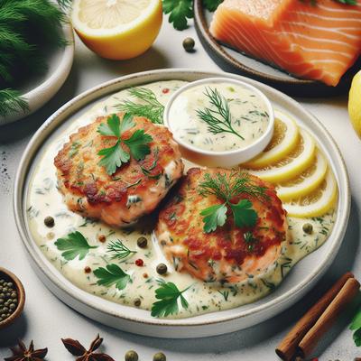 Image of Salmon Cakes with Lemon Herb Sauce