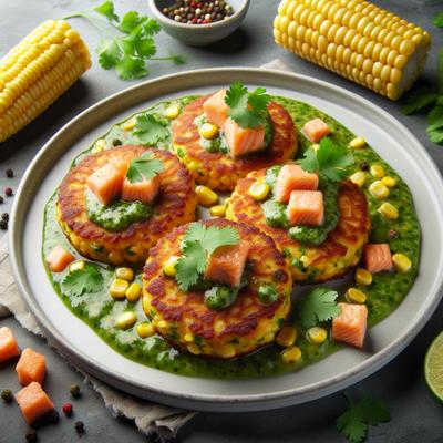 Image of Salmon Corn Cakes with Cilantro Pepper Vinaigrette