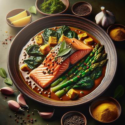 Image of Salmon Curry with Mustard Greens