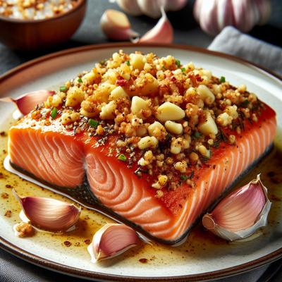 Image of Salmon Fillets Bathed in Garlic