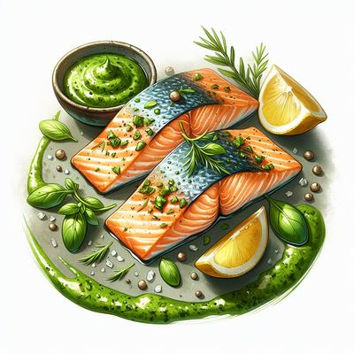 Image of Salmon Fillets W Green Sauce